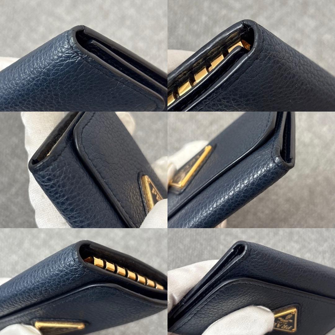 【箱付き】Prada プラダ 6連キーケース 鍵入れ ネイビー系 レザー 373