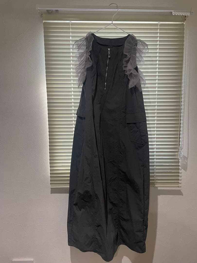 【完売品】willfully チュールフリルノースリーブナイロンジップワンピース
