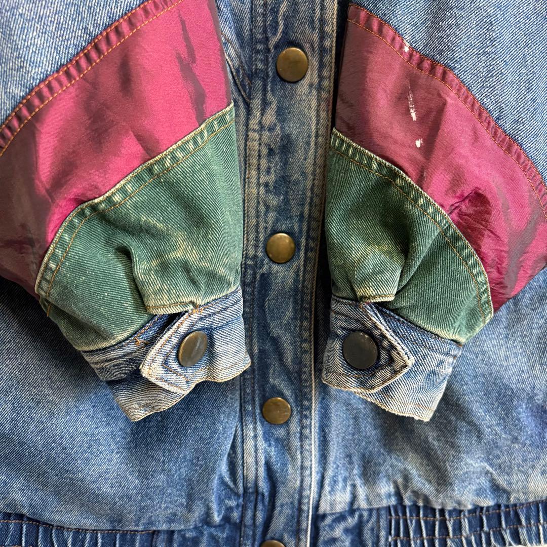 90s クレイジーパターン 中綿 デニムジャケット サイズL
