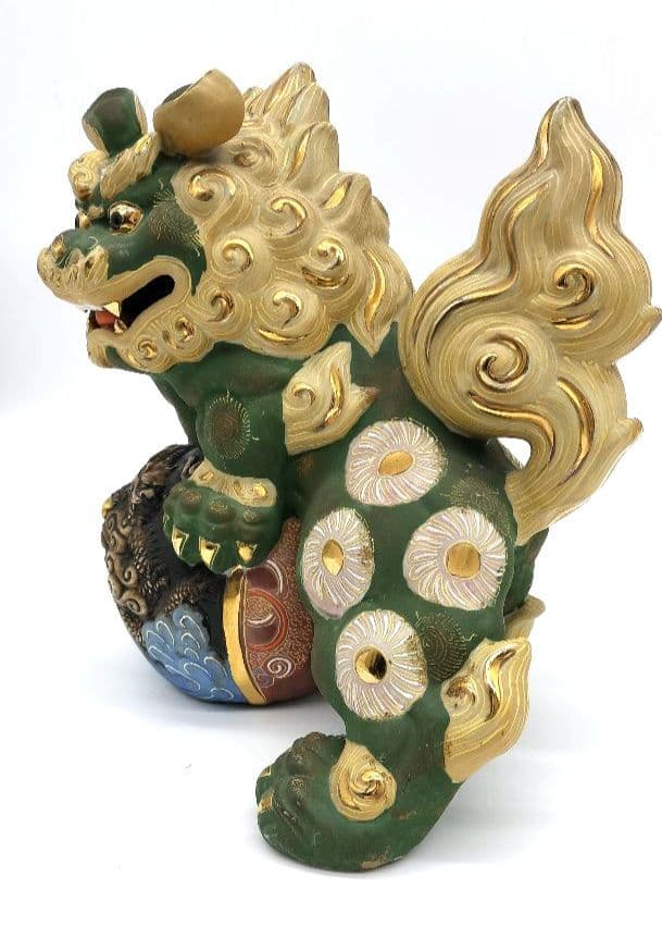 九谷焼 八幡窯 狛犬 獅子 須栄義作 ビンテージ置物