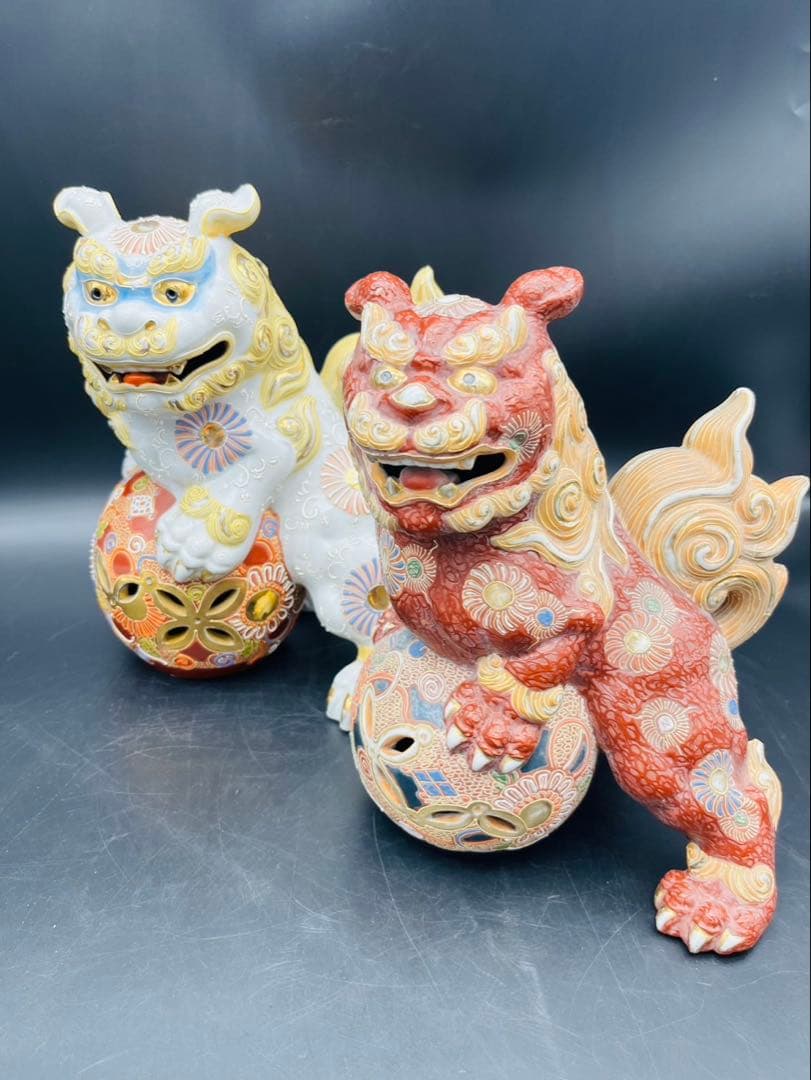 ぱとらっしゅ 【九谷焼】球獅子 縁起物　魔除け獅子 2体セット
