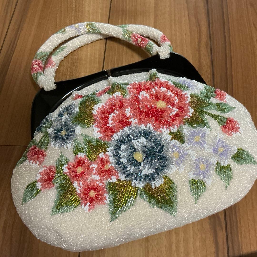 花柄ビーズ刺繍 和装用ハンドバッグ