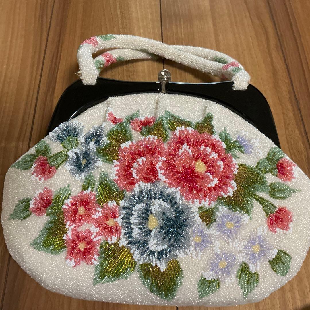 花柄ビーズ刺繍 和装用ハンドバッグ