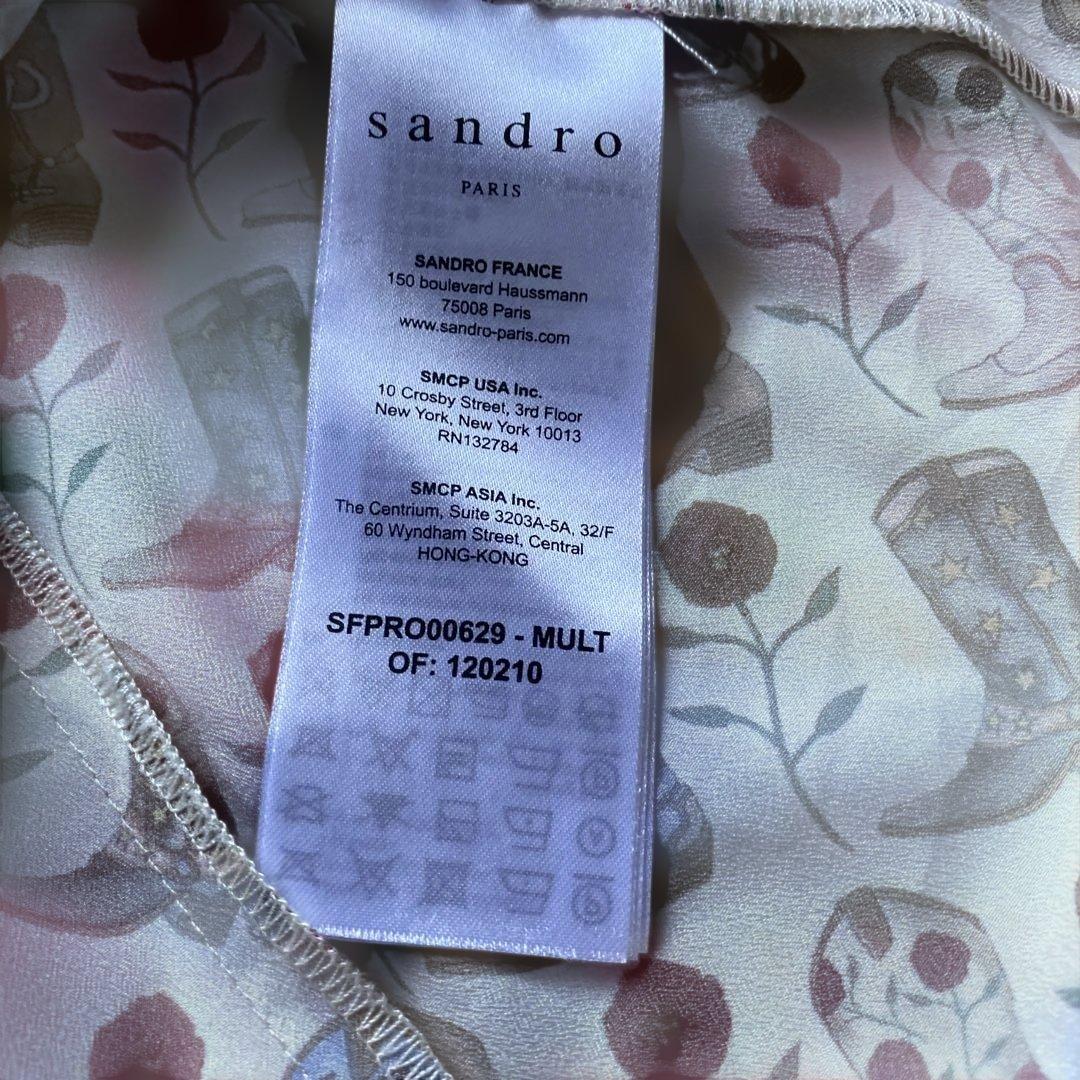 sandro paris ブーツとバラのプリント 柄　ロングシャツワンピース