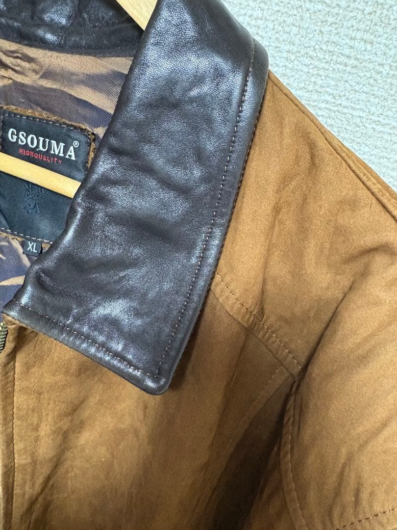GSOUMA Zip up Leather Jacket Brown XL 古着