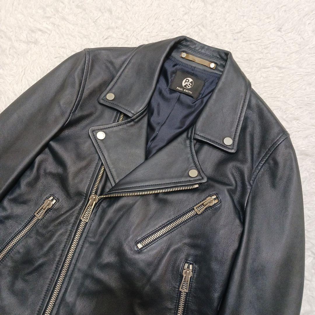 ✨良品✨PS PaulSmith ダブルレザーライダースジャケット　ネイビー　M