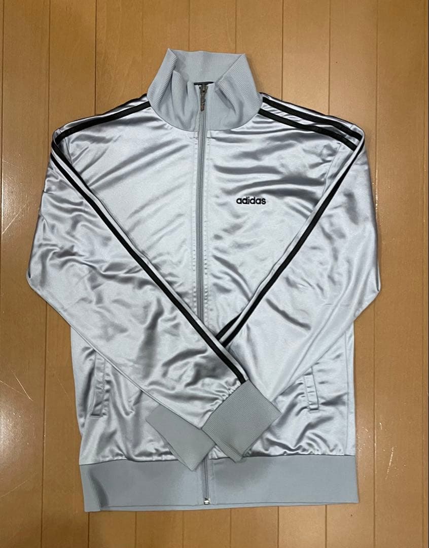 【希少】adidas トラックジャケット　シルバー×黒レザー　セットアップ　M