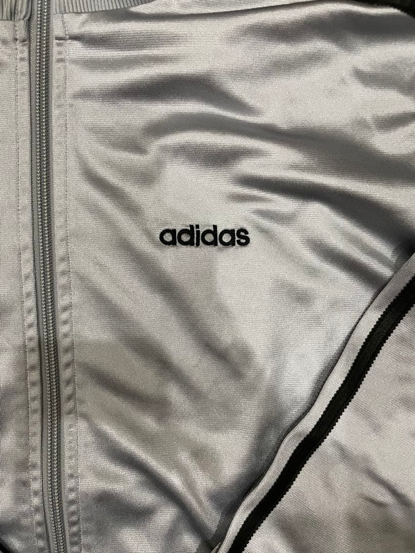 【希少】adidas トラックジャケット　シルバー×黒レザー　セットアップ　M