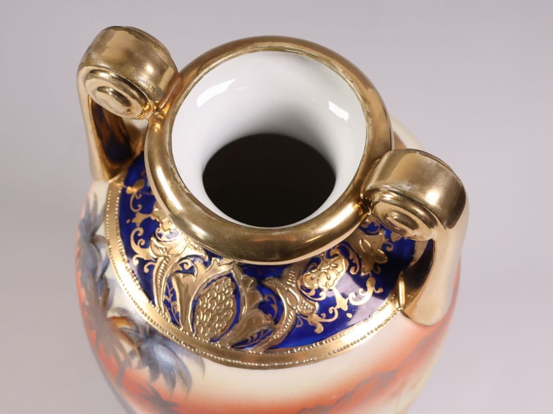 【CM317】オールドノリタケ ラクダ 花瓶 高24.7cm 金盛 明治 花器