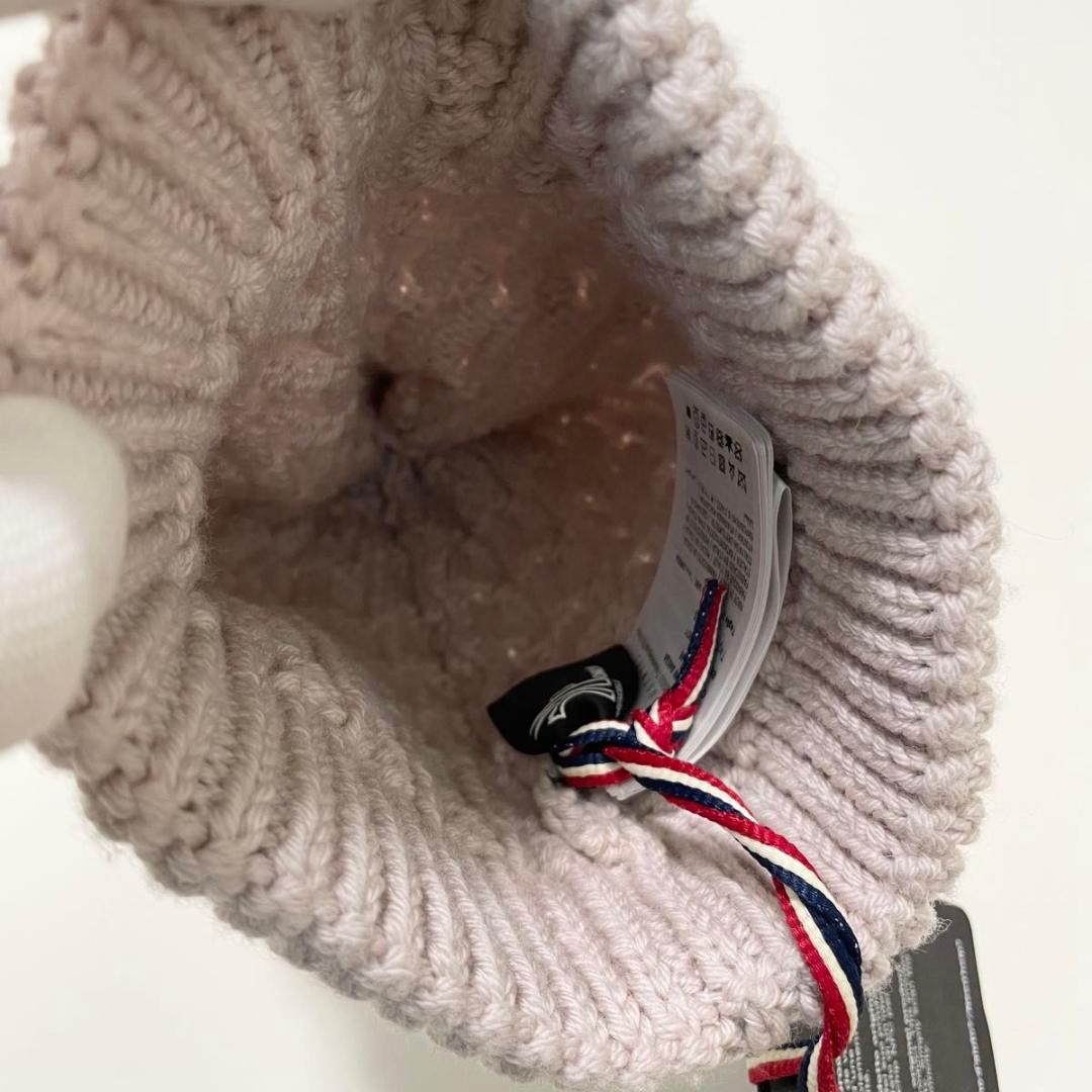 モンクレール ニットキャップ ニット帽 ワッペン ファー ベージュ 新品未使用