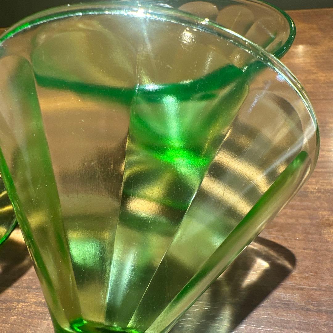 30's フェデラル社 ウランガラス シャーベットグラス×3