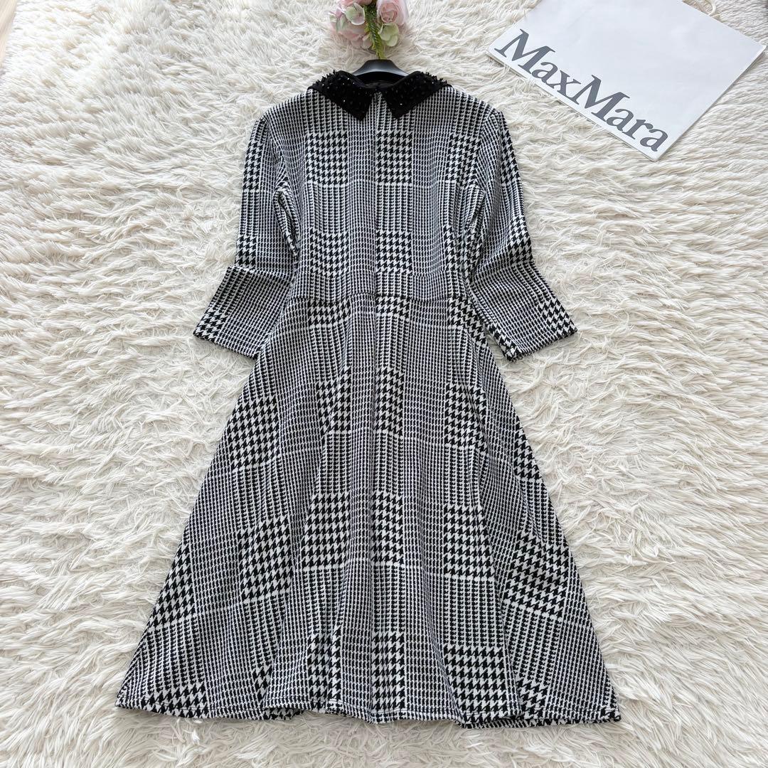 Max&Co 2way千鳥格子柄グレンチェックワンピース　ビジュー襟　M 黒