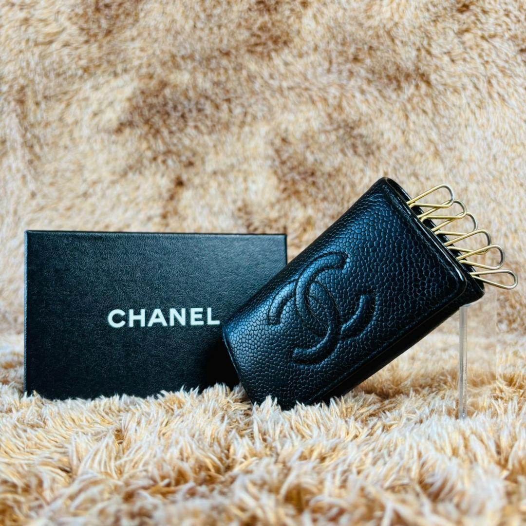 【美品】CHANEL 6連キーケース ブラック ココマーク　キャビアスキン