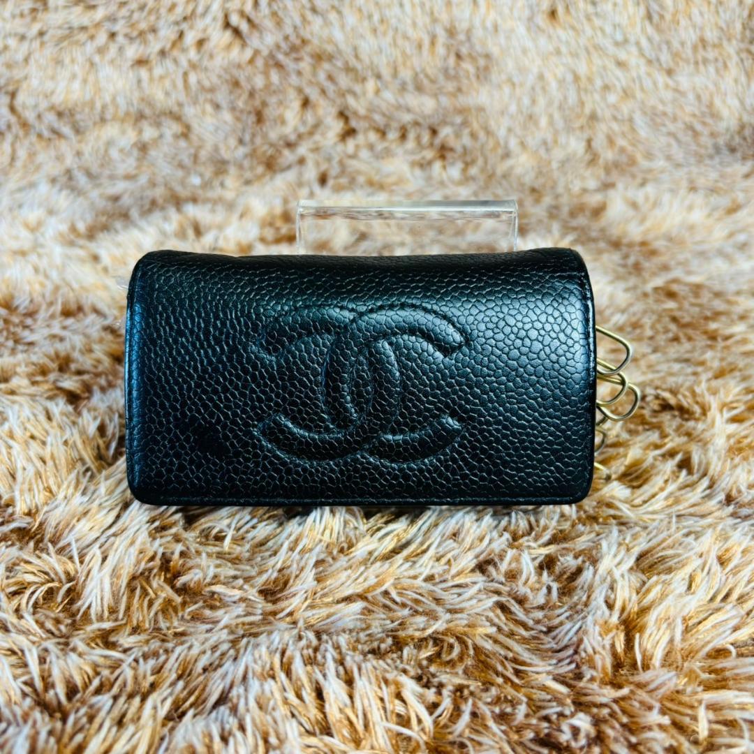 【美品】CHANEL 6連キーケース ブラック ココマーク　キャビアスキン