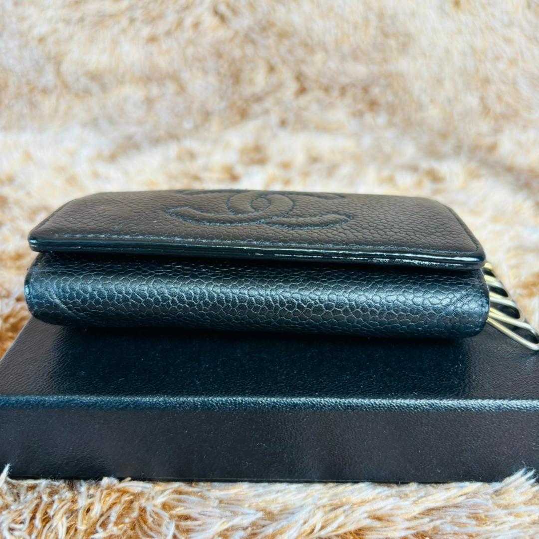 【美品】CHANEL 6連キーケース ブラック ココマーク　キャビアスキン