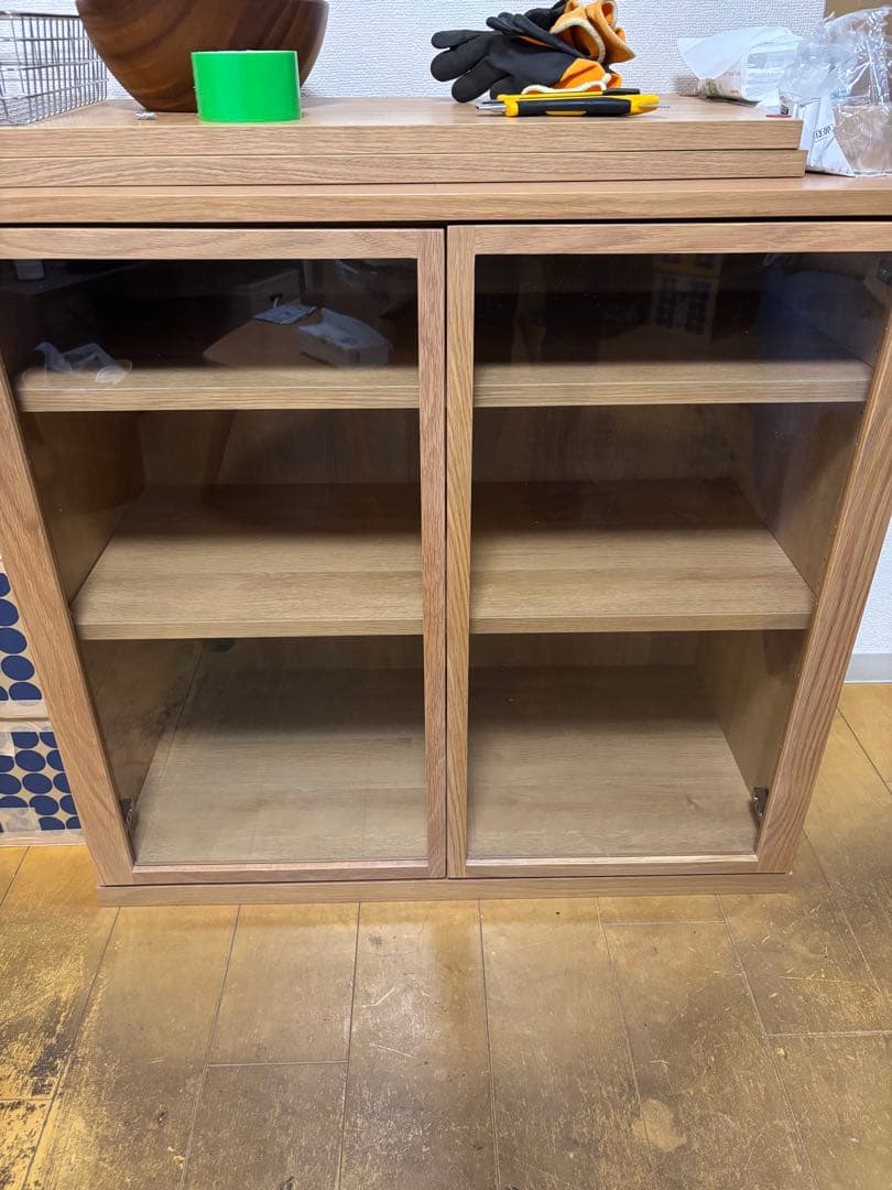 【美品】無印良品 木製キャビネット ガラス扉 オーク材突板 【送料込】