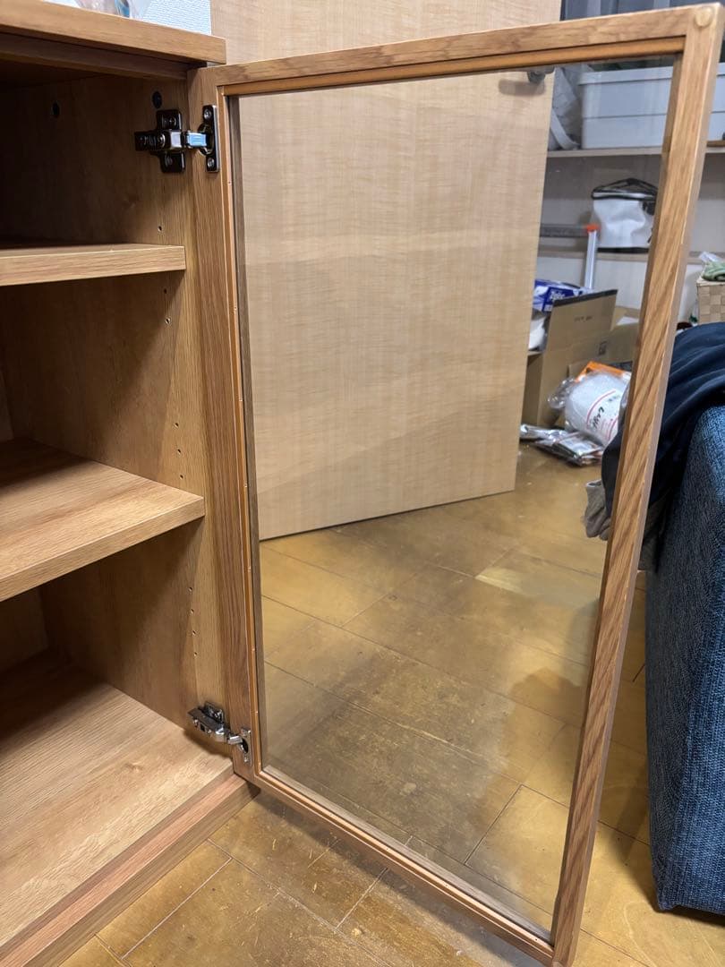 【美品】無印良品 木製キャビネット ガラス扉 オーク材突板 【送料込】