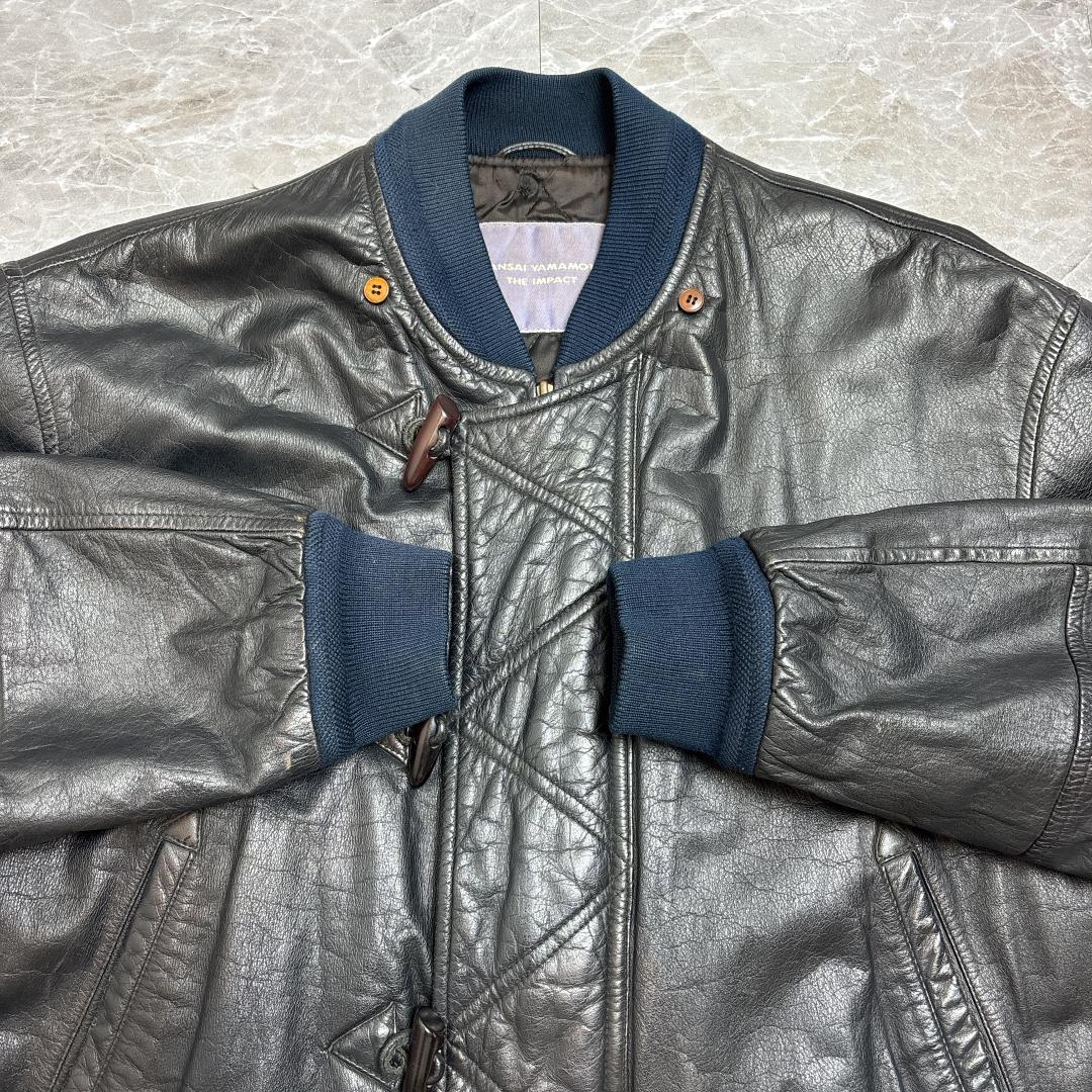90s KANSAI YAMAMOTO レザージャケット L 背面ロゴ 山本寛斎