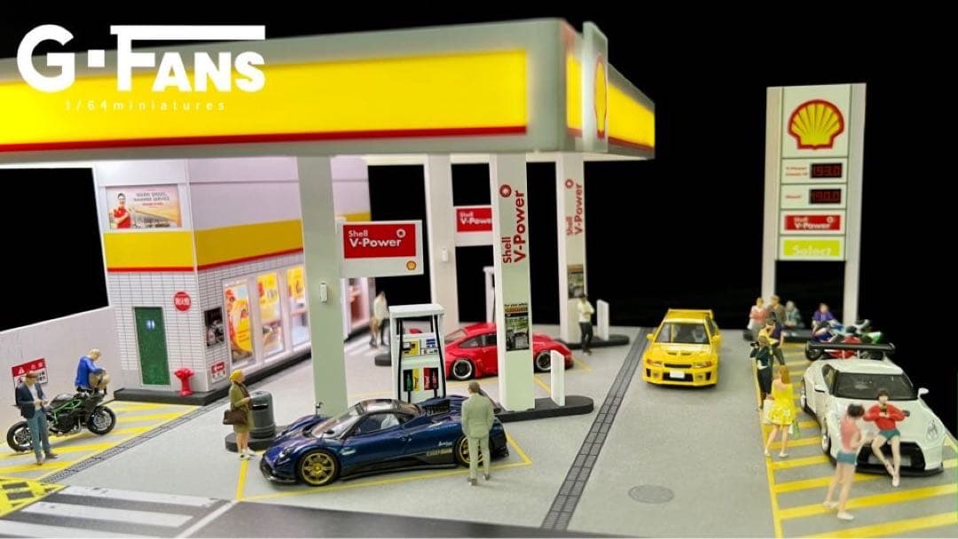 新発売 1/64 shellガソリンスタンドジオラマ　駐車場付き　G-FANS