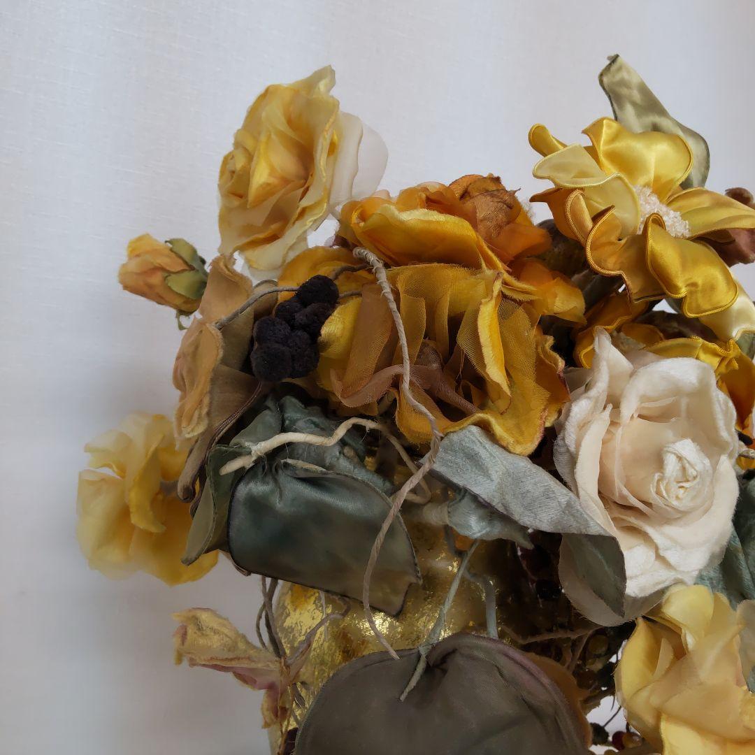 造花アレンジメント 花瓶　布花　染め花 　イエロー系