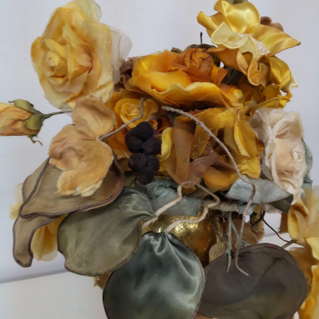 造花アレンジメント 花瓶　布花　染め花 　イエロー系