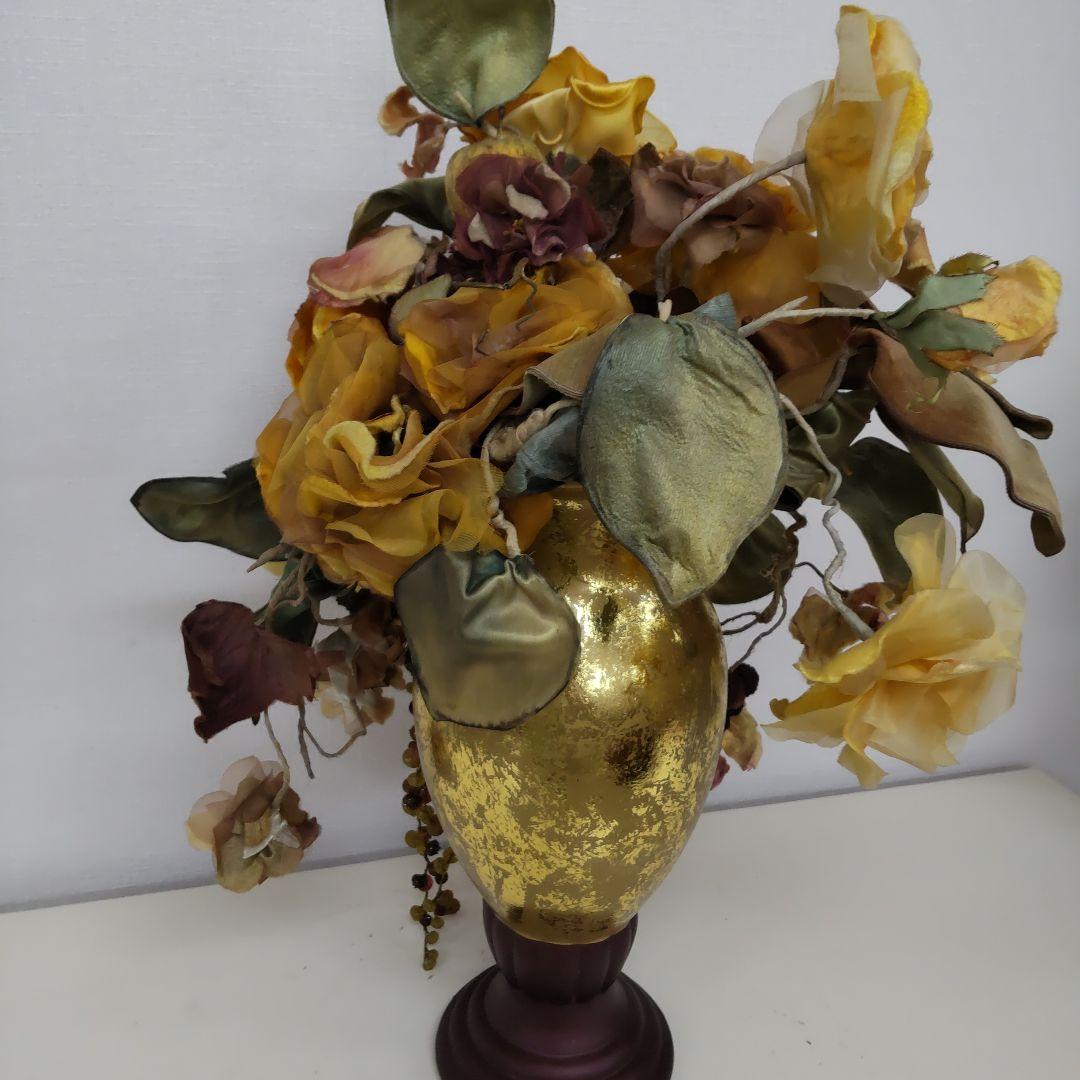 造花アレンジメント 花瓶　布花　染め花 　イエロー系