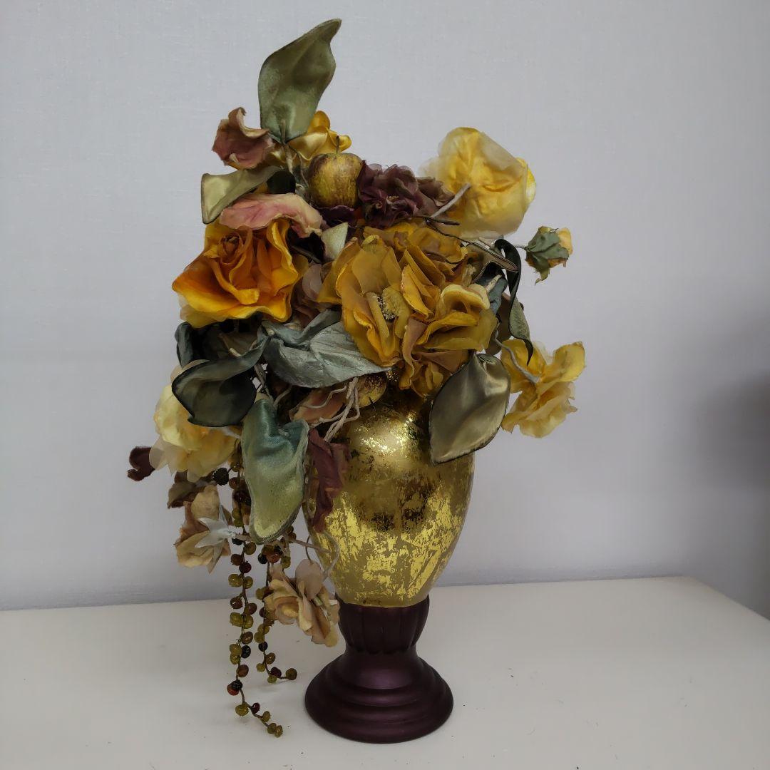 造花アレンジメント 花瓶　布花　染め花 　イエロー系