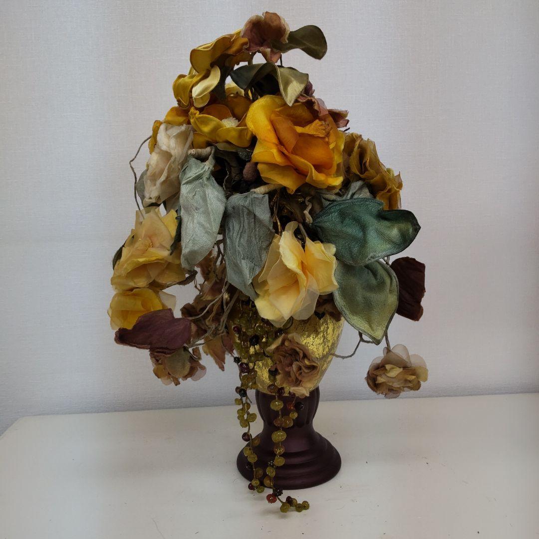 造花アレンジメント 花瓶　布花　染め花 　イエロー系