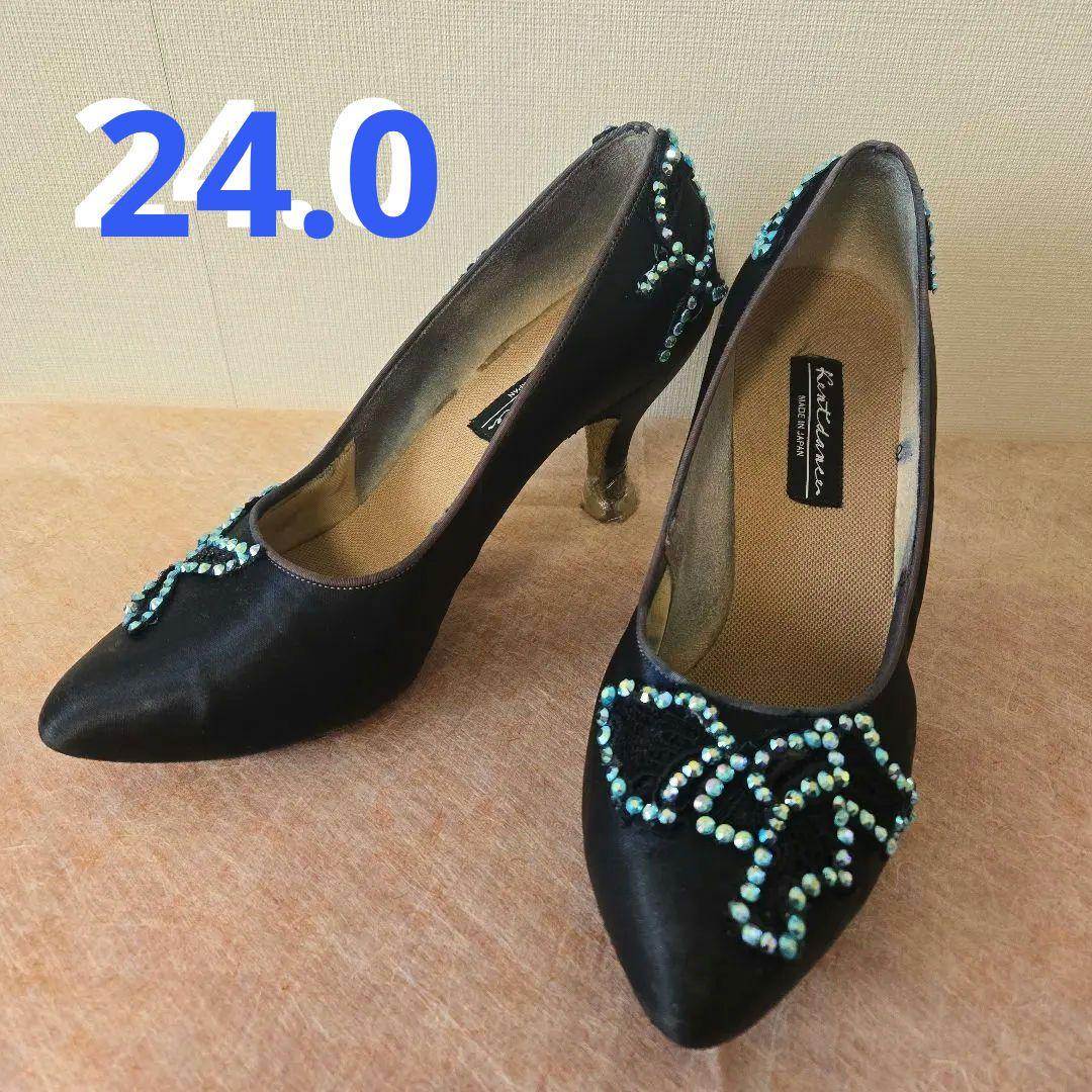 Kentdance 社交ダンスシューズ 黒 サテン 24.0