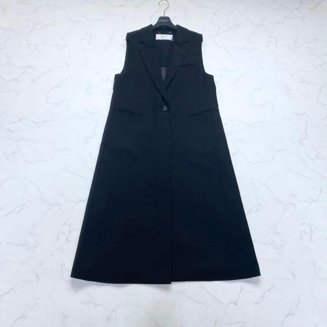 美品✨アドーア ADORE バックサテンクレープロングジレ 黒 38 ベスト