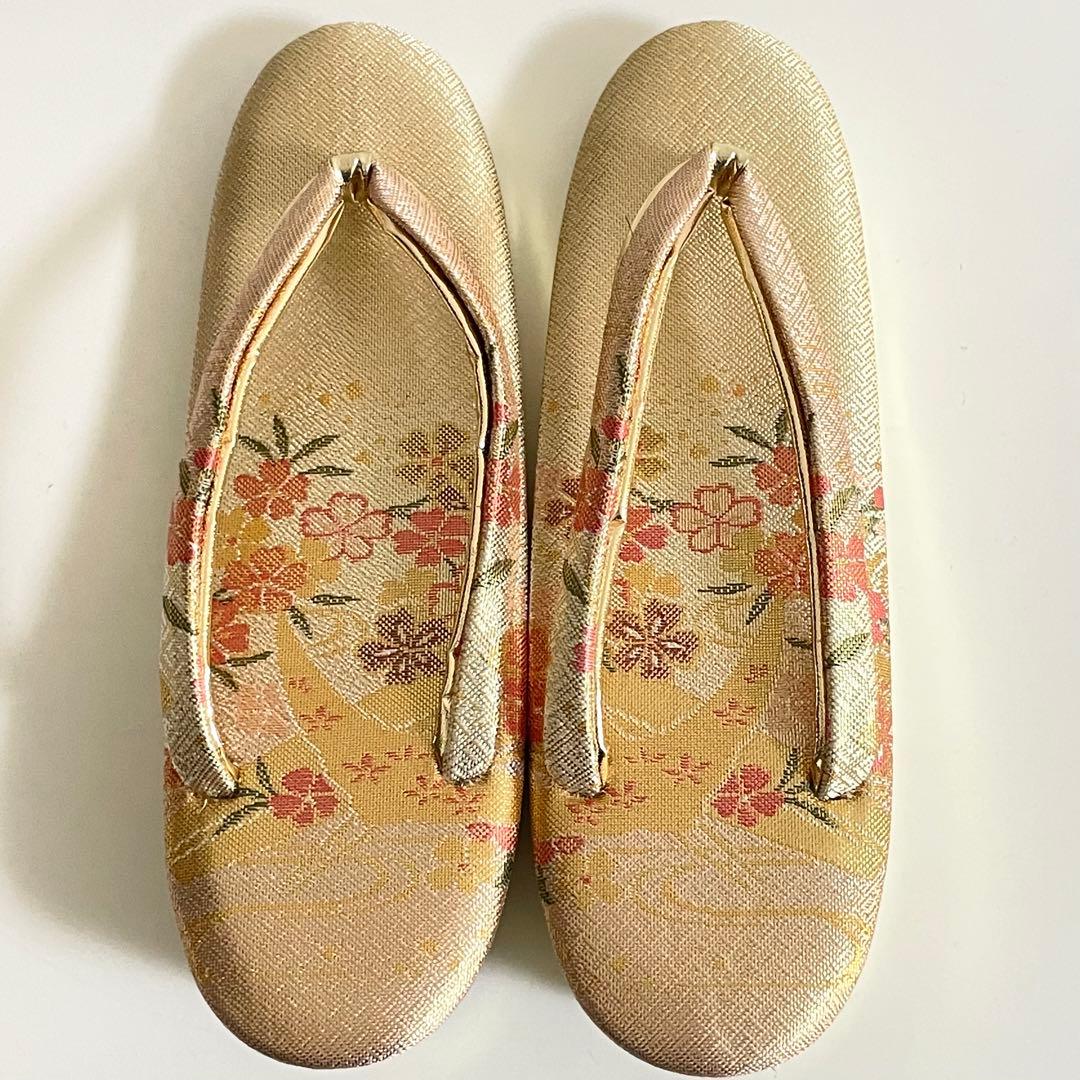 美品★和装小物 バック 草履 23cm 花柄 金色 結婚式　成人式