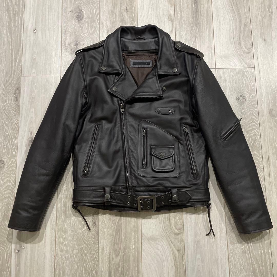 Liugoo Leathers 襟ボア Ｄポケット ダブルライダースジャケット