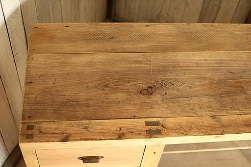 味のある大きな木枠のガラス戸棚　引き出し4段　食器棚　水屋　キャビネット　古家具