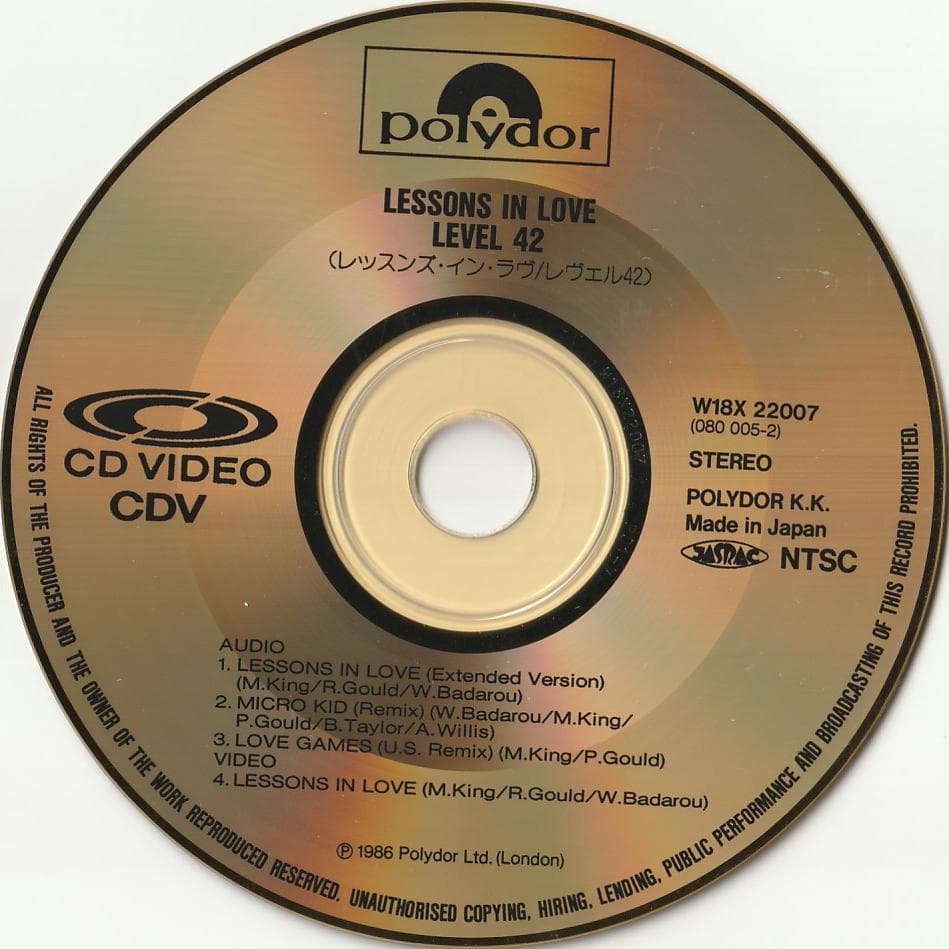 LEVEL 42　LESSONS IN LOVE　 CDビデオ　ゴールド盤