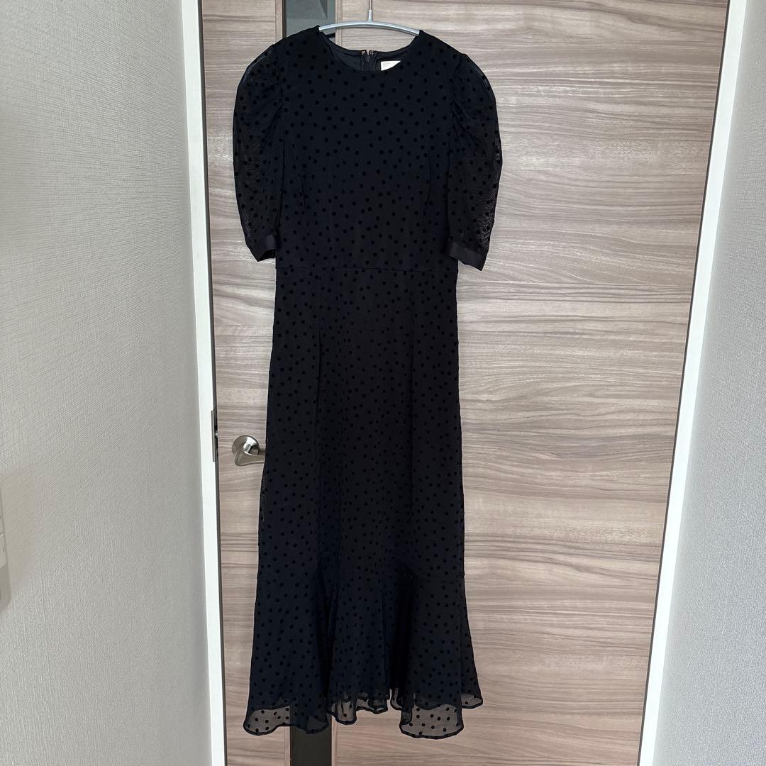 【美品】ships little blackドットチュールロングワンピース