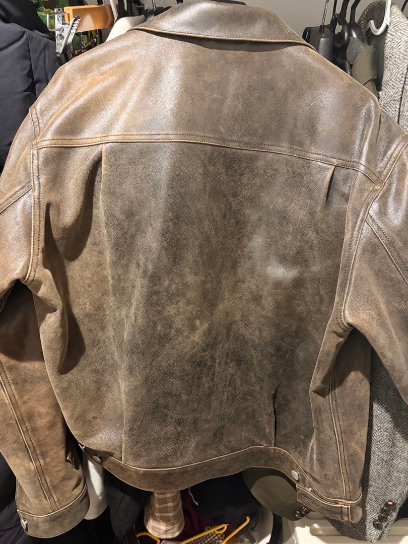 YOKE Cracked Leather Trucker Jacket サイズ3