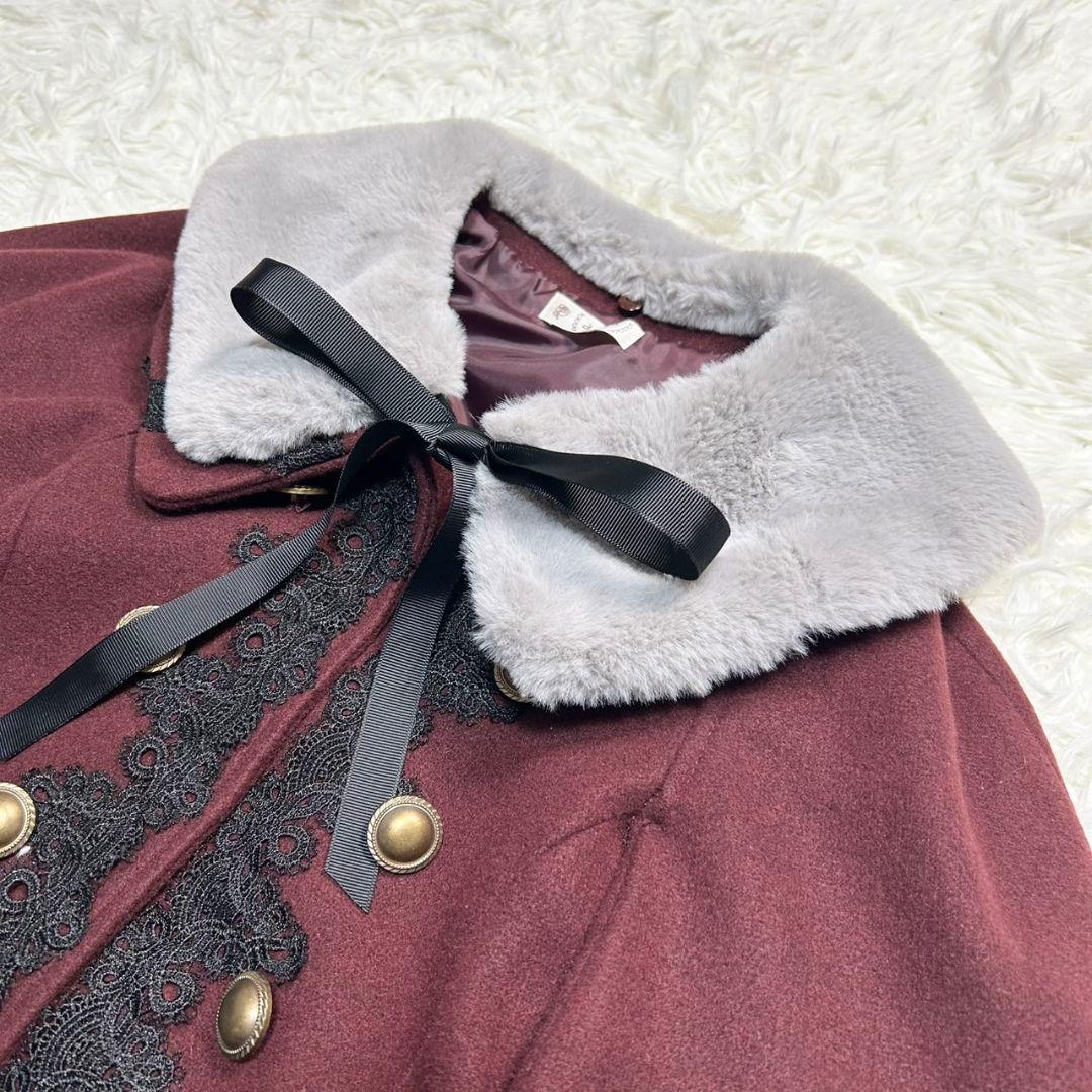 【美品】アクシーズファム クラシックケープコート ポンチョ ワインレッド M