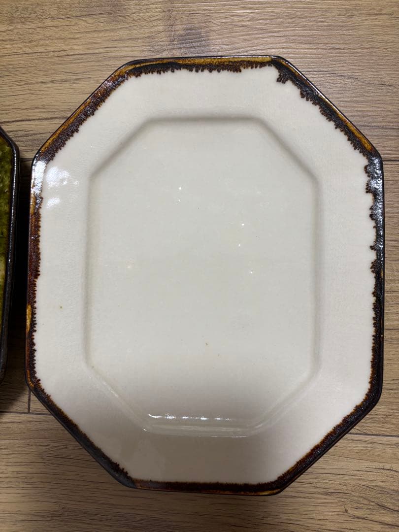 大沼道行 八角長皿 Lサイズ 織部(枝文)フチ黒 皮鯨 作家さん