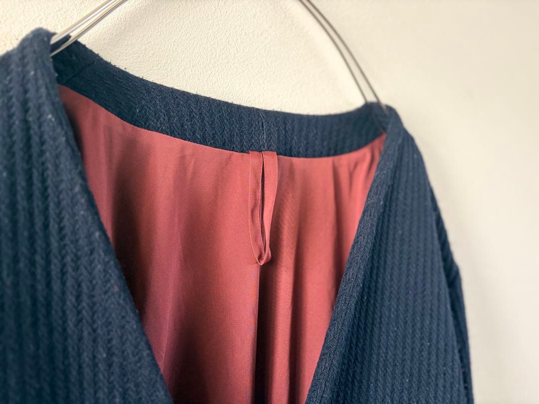 Edwina Hörl ウール混 ノーカラーロングコート 黒系　ガウンコード×