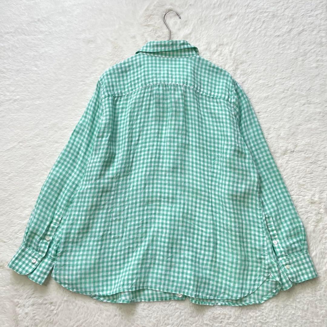 大きいサイズ 23区 LIBECO リネンシャツ パステル ライムグリーン 48