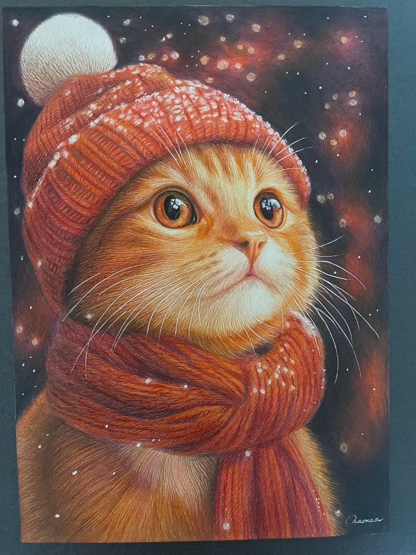 色鉛筆画A4 茶トラ.仔猫