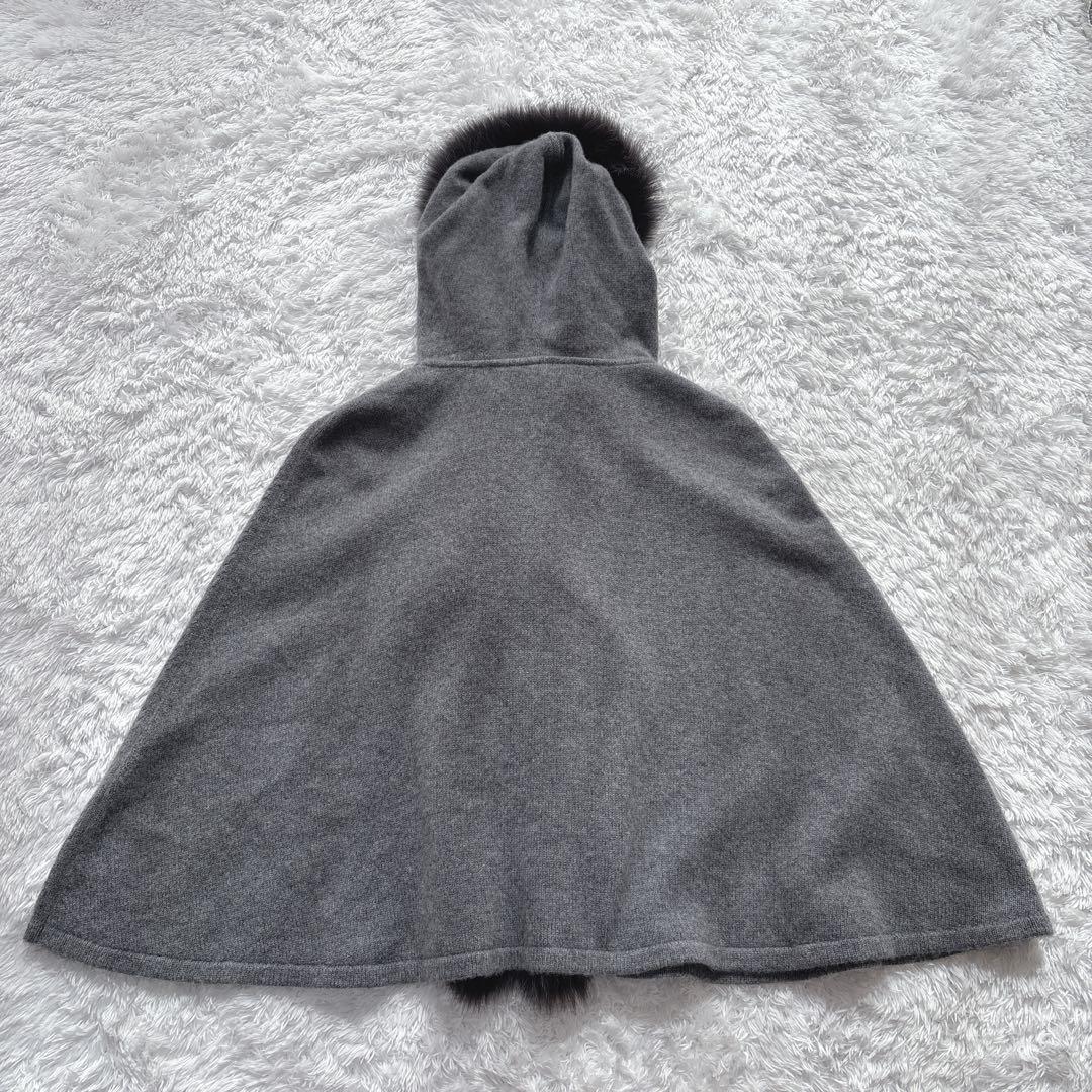 Leilian レリアン ポンチョ カシミヤ100% フォックスファー グレー