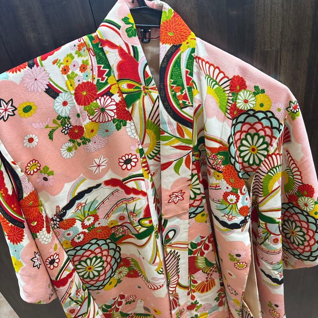 キッズ　着物 花柄 七五三　女の子　７歳　レトロ　アンティーク