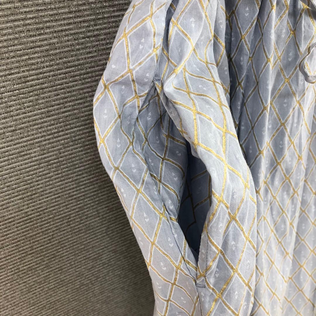ヌキテパ DIA CHECK PRINT EMB DRESS S ライトブルー