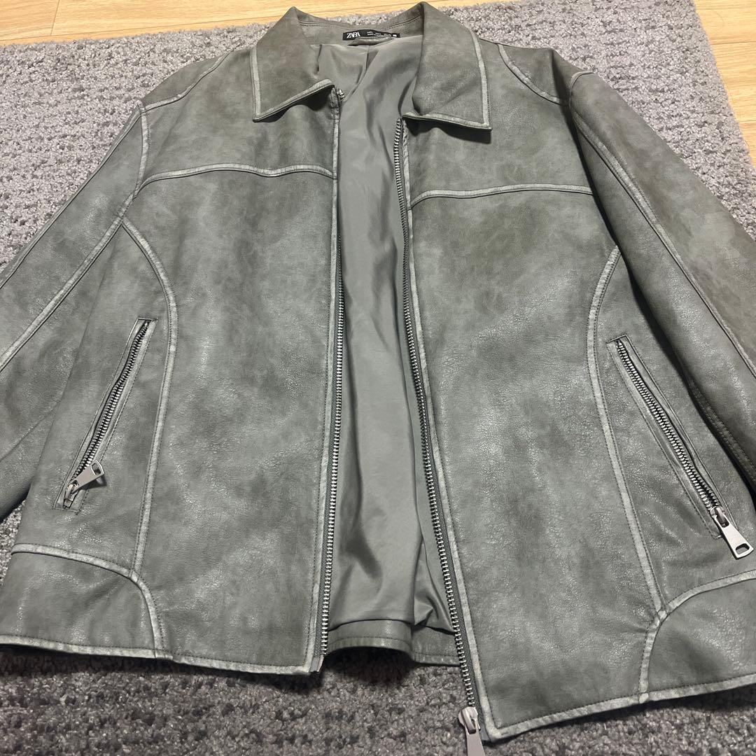 ZARA グレー レザー風ジャケット M