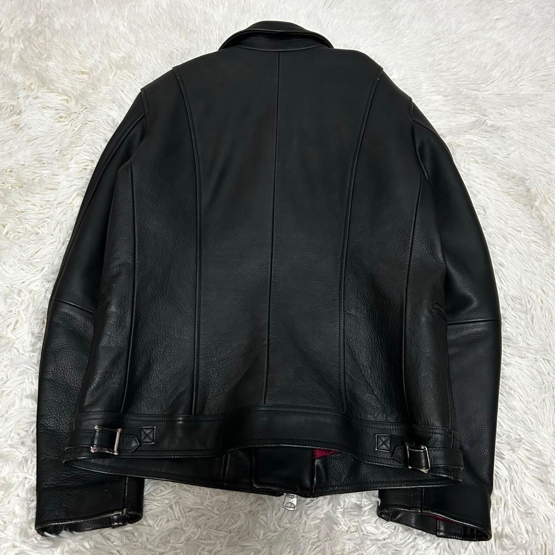 美品　UNSTUDIED ダブルレザージャケット　ブラック　牛革　3 L相当