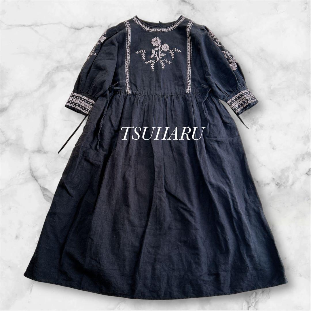 TSUHARU by Samansa Mos2 配色刺繍ワンピース リネン 綿