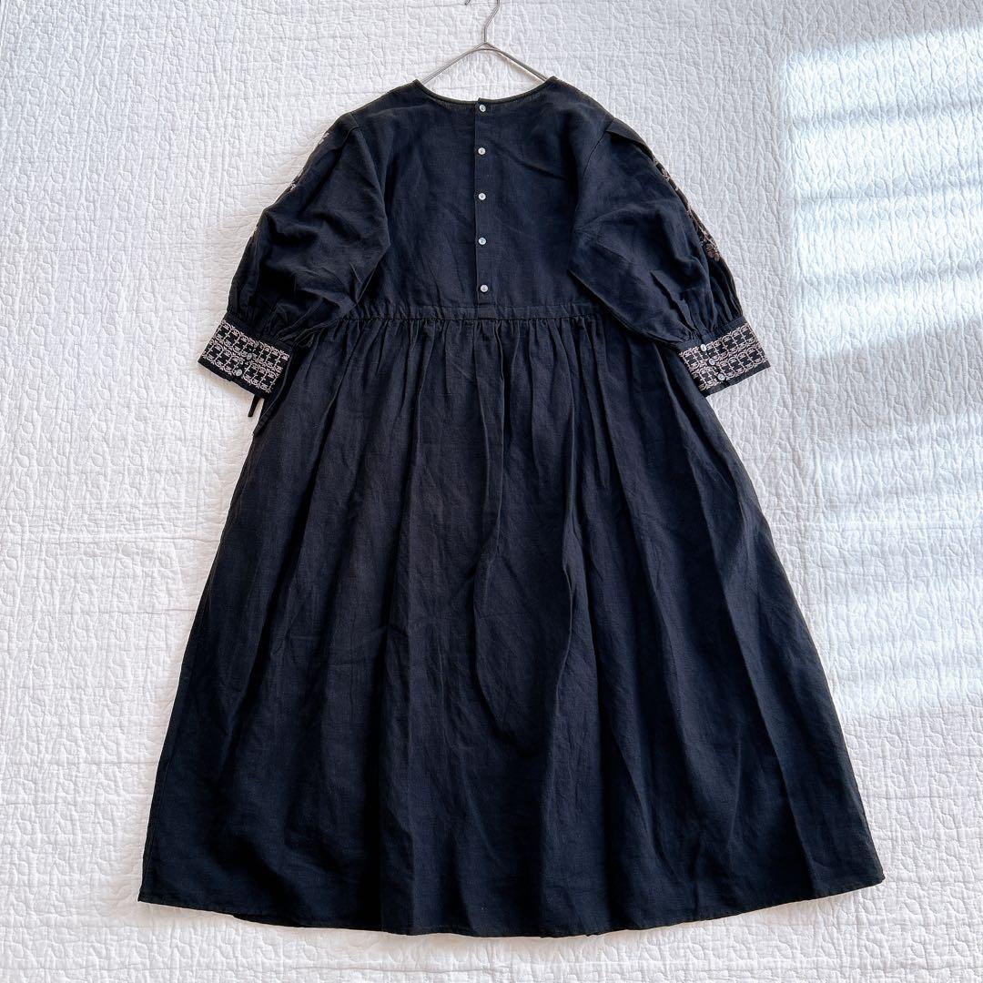 TSUHARU by Samansa Mos2 配色刺繍ワンピース リネン 綿