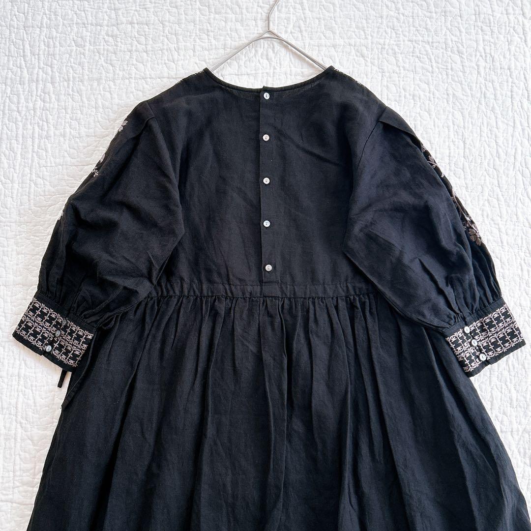 TSUHARU by Samansa Mos2 配色刺繍ワンピース リネン 綿
