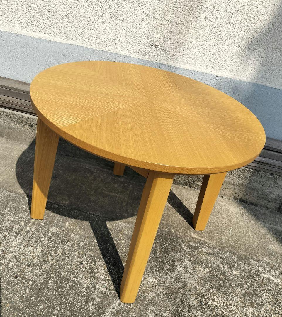 美品 ニトリ 木製 円形テーブル (アロウ600 LBR) タモ材 無垢材